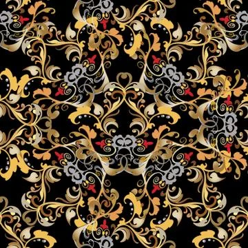 Colorful Baroque seamless pattern. Vector floral damask bright background Stock Illustration