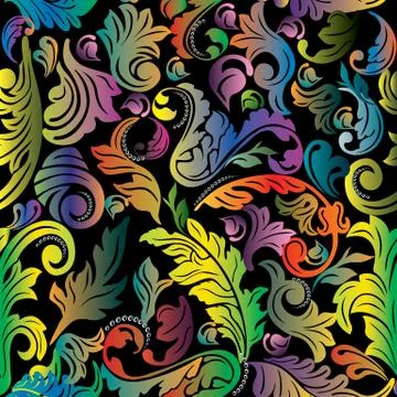 Colorful Baroque seamless pattern. Vector floral background 스톡 일러스트