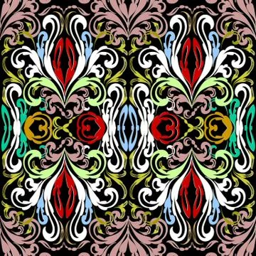 Colorful Baroque seamless pattern. Vector bright floral background. Vintage a Illustrazione stock