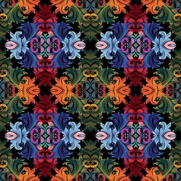 Colorful Baroque seamless pattern. Vector bright floral background. Vintage a イラスト素材