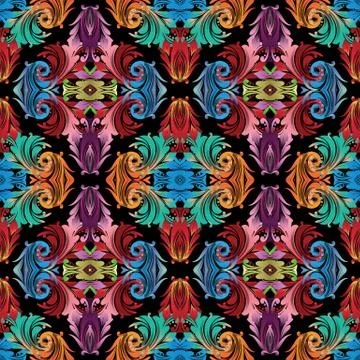 Colorful Baroque seamless pattern. Vector bright floral background. Vintage a 스톡 일러스트