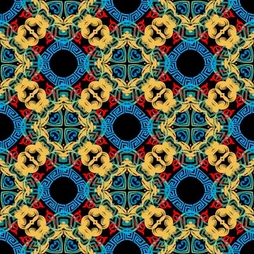 Colorful Baroque vector seamless pattern. Greek key meanders ornament. Abstract Stock Illustration