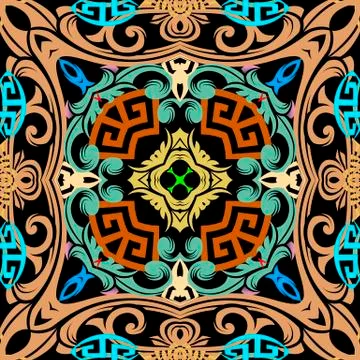 Colorful Baroque vector seamless pattern. Greek key meanders ornament. Abstract イラスト素材