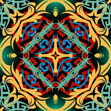 Colorful Baroque vector seamless pattern. Greek key meanders ornament. Abstract Stock Illustration