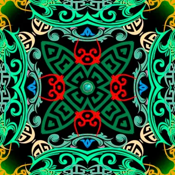 Colorful Baroque vector seamless pattern. Greek key meanders ornament. Abstract イラスト素材