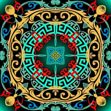 Colorful Baroque vector seamless pattern. Greek key meanders ornament. Abstract 스톡 일러스트