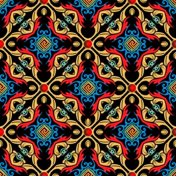 Colorful Baroque vector seamless pattern. Greek key meanders ornament. Abstract Stock Illustration