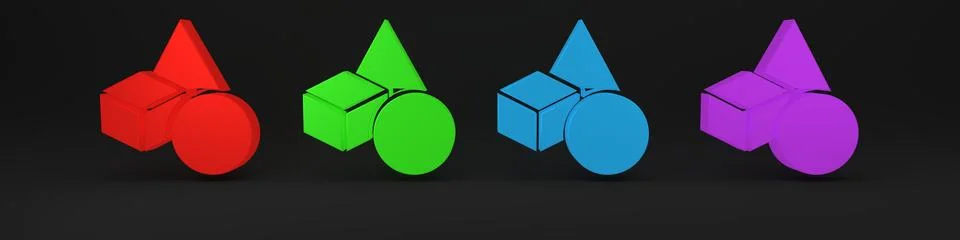Colorful Basic geometric shapes icon isolated on black background. Minimali.. 스톡 일러스트