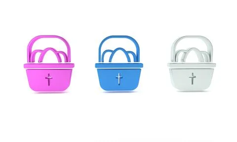 Colorful Basket with easter eggs icon isolated on white background. Happy E.. イラスト素材