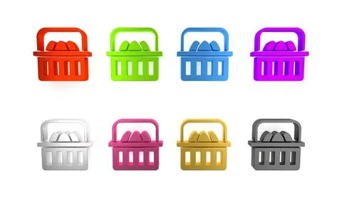 Colorful Basket with easter eggs icon isolated on white background. Happy E.. 스톡 일러스트