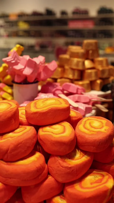 Colorful bath bombs creating cozy spa relaxation mood Video stock 332163743
