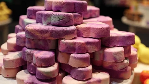 Colorful bath bombs handmade stack Video stock 331090339