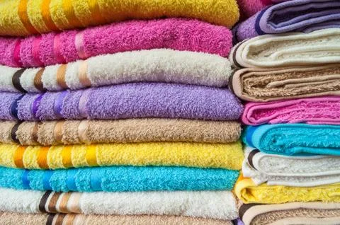 Colorful Bath Towels Stack Background 스톡 사진