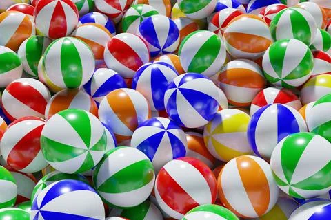 Colorful beach balls background. 3d illustration. Stock Illustration