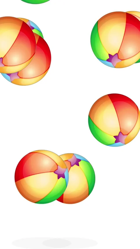 Colorful Beach Balls Bouncing and Falling on White Background Stock Footage 339989088