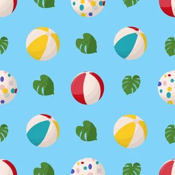 Colorful beach balls seamless pattern. Beach balls in multiple colors. Flat v Stock Illustration