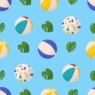 Colorful beach balls seamless pattern. Beach balls in multiple colors. Flat v 스톡 일러스트