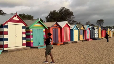 Colorful Beach Bathing Boxes at Brighton Beach Melbourne Video stock 330252540