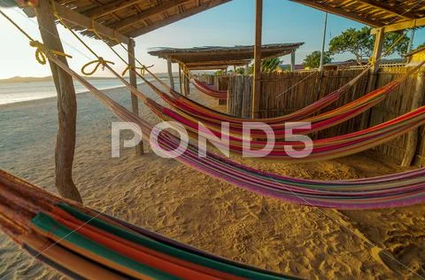 Colorful Beach Hammocks Stock Photos