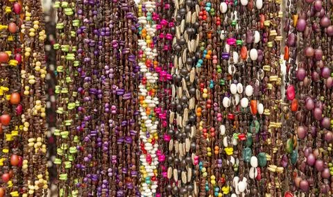 Colorful Beads As Background Pattern Strings of colorful beads in a local ... 스톡 사진