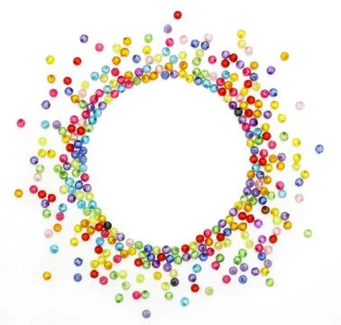 Colorful beads, circle shape space for photo or text isolated on white backgr Stock Photos