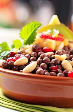 Colorful bean salad with nuts in a bowl Stock Photos