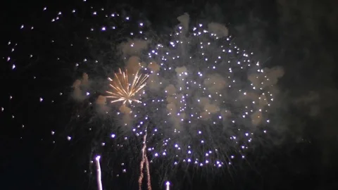 Colorful, beautiful fireworks explode in the night sky Stock Footage 77222508