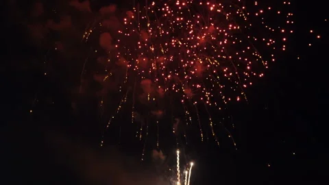 Colorful, beautiful fireworks explode in the night sky. Stock Footage 91892802