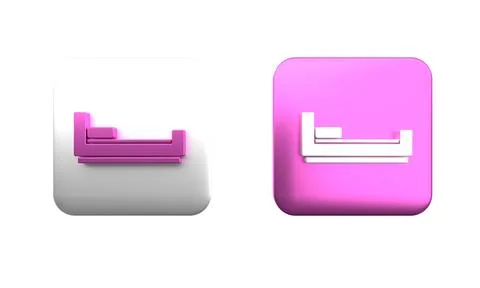 Colorful Bed icon isolated on white background. Square button. 3D render il.. Stock Photos