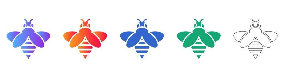 Colorful Bee Icon Set with Gradient and Line Art Styles Stock Illustration