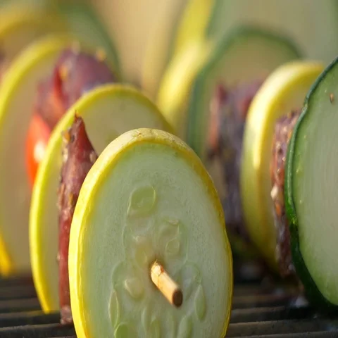 Colorful Beef Kabobs on the Grill, 4K Stock Footage 69468637