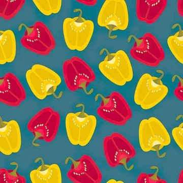 Colorful bell peppers pattern with yellow and red peppers Stock Illustration