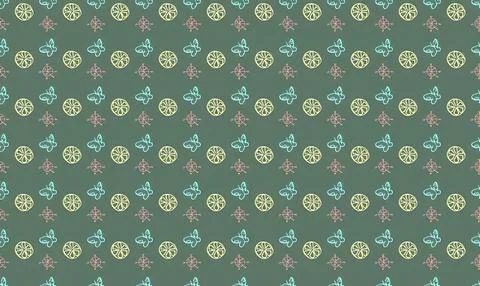 Colorful bicycle and flower pattern on dark fabric Stock Illustration