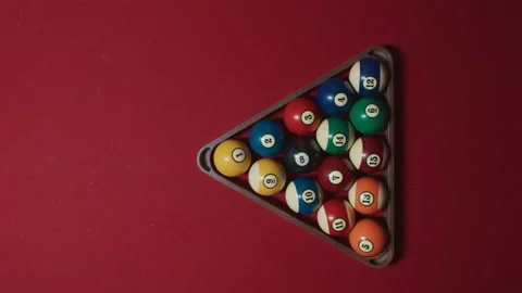 Colorful billiard pool balls pyramid before game Video stock 188317187