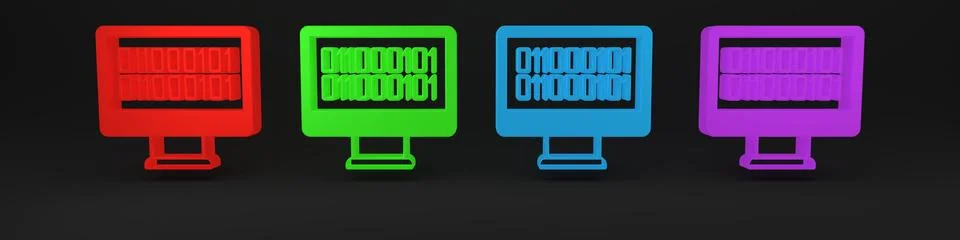 Colorful Binary code icon isolated on black background. Minimalism concept... Illustrazione stock