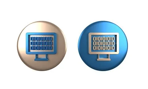 Colorful Binary code icon isolated on white background. Circle button. 3D r.. Stock Illustration