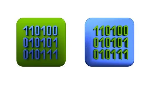 Colorful Binary code icon isolated on white background. Square button. 3D r.. Stock Illustration