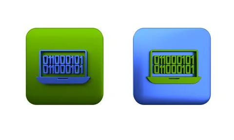 Colorful Binary code icon isolated on white background. Square button. 3D r.. 스톡 일러스트