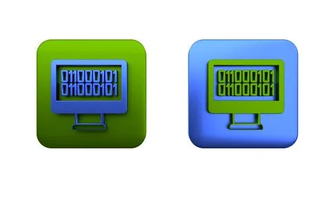 Colorful Binary code icon isolated on white background. Square button. 3D r.. Stock Illustration