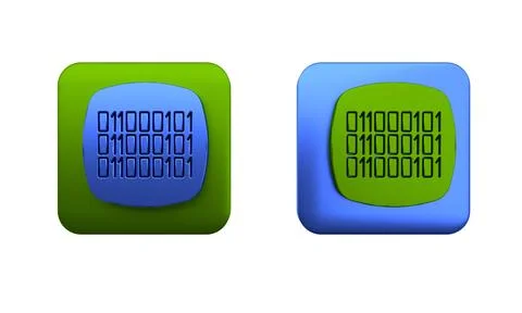 Colorful Binary code icon isolated on white background. Square button. 3D r.. Stock Illustration