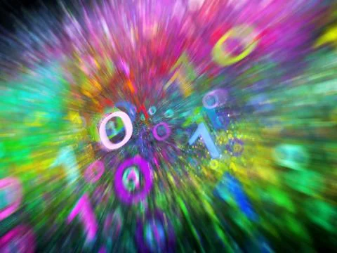 Colorful binary code stream in motion 库存插图