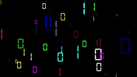 Colorful binary digits motion graphics with plain black background Stock Footage 332419268