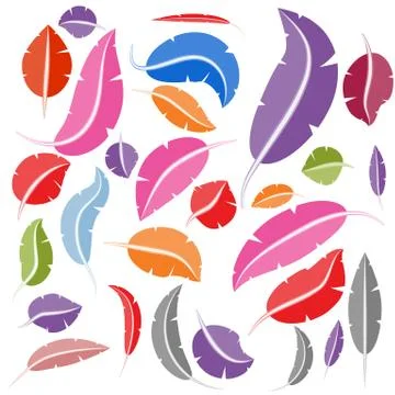 Colorful bird feather set Stock Illustration