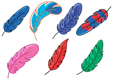 Colorful Bird Feathers Doodle Vector Set Stockillustratie