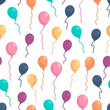 Colorful Birthday Balloon Seamless Pattern on White Background. Bright fest.. Stock Illustration