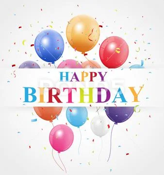Colorful Birthday celebration banner with balloons and confetti Stock Illustration