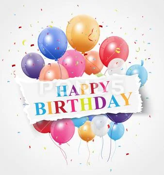 Colorful Birthday celebration banner with balloons and confetti Stock Illustration
