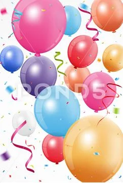Colorful Birthday celebration banner with balloons and confetti Stock Illustration