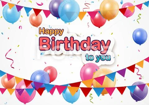 Colorful Birthday celebration banner with balloons and confetti Stock Illustration