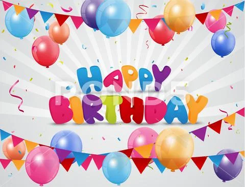 Colorful Birthday celebration banner with balloons and confetti Stock Illustration